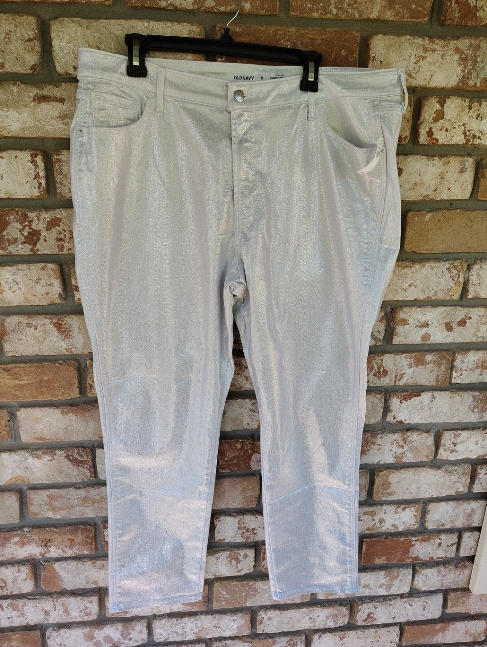 Old Navy NWT Silver Shine High Rise Vintage Slim Jeans Sz 18 Party Casual Glam